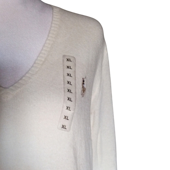 Ralph Lauren Cream Knit V Neck Merino Wool Cashmere Blend Sweater NWT Size XL - Picture 4 of 10